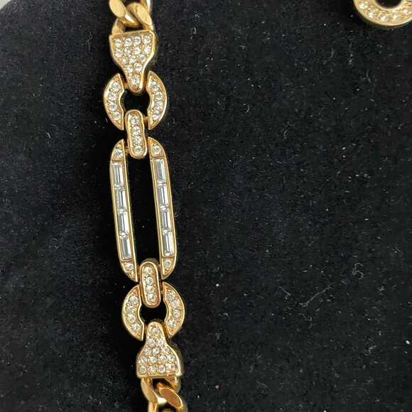 Chunky Gold and Rhinestone Necklace and Pierced Earring Set - Picture 2 of 7